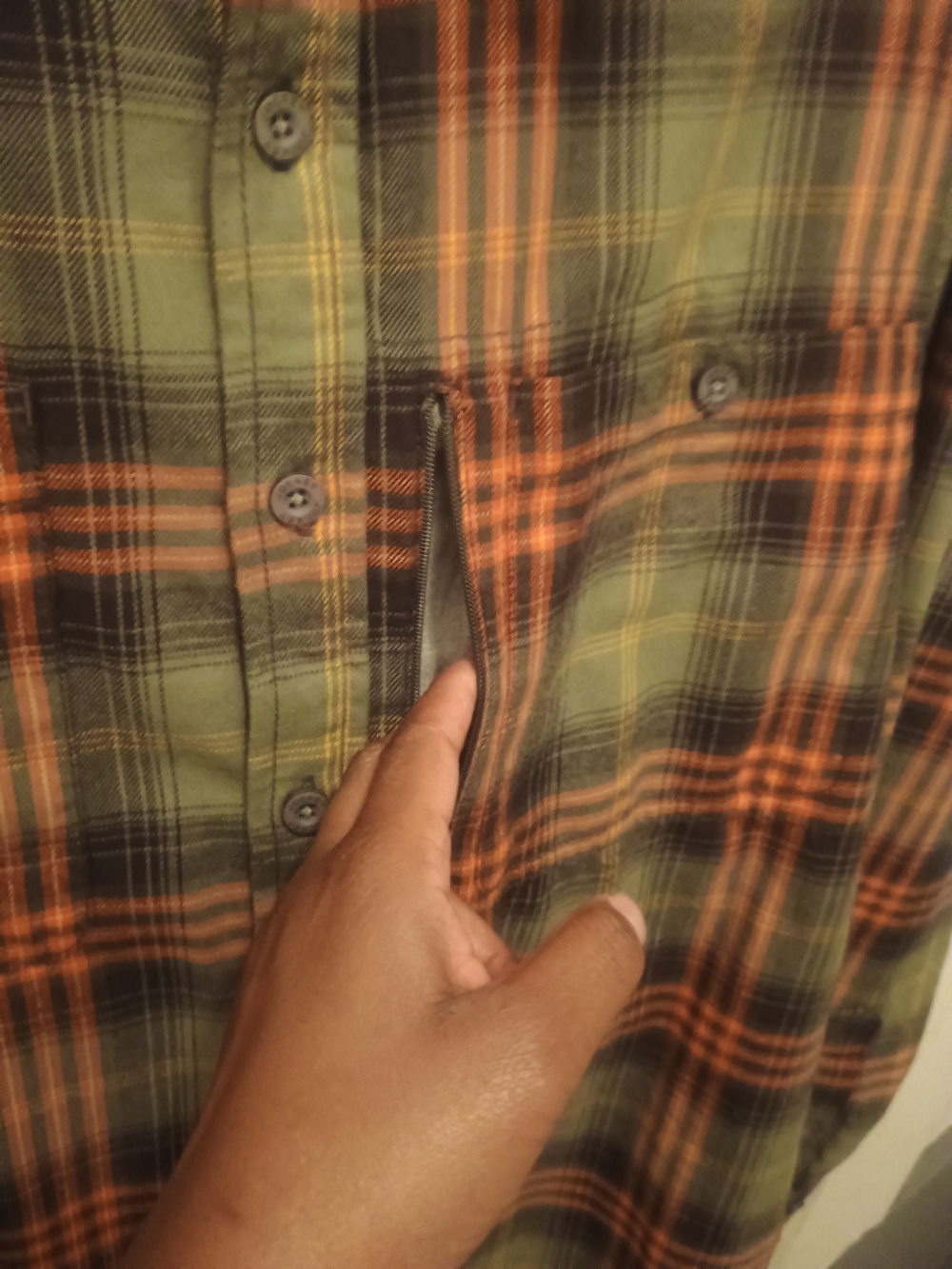 Jockey brand olive green and orange plaid flannel long-sleeve shirt Men XXL - Picture 8 of 9